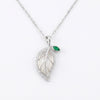 925 Sterling Silver Leaf Necklace with Green Gemstone