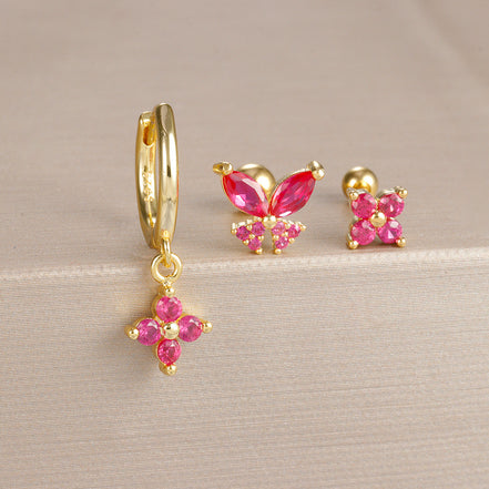Gold-Plated Silver Ruby-Pink CZ Earring Set