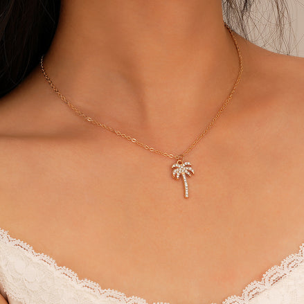 Diamond Coconut Tree Pendant Necklace