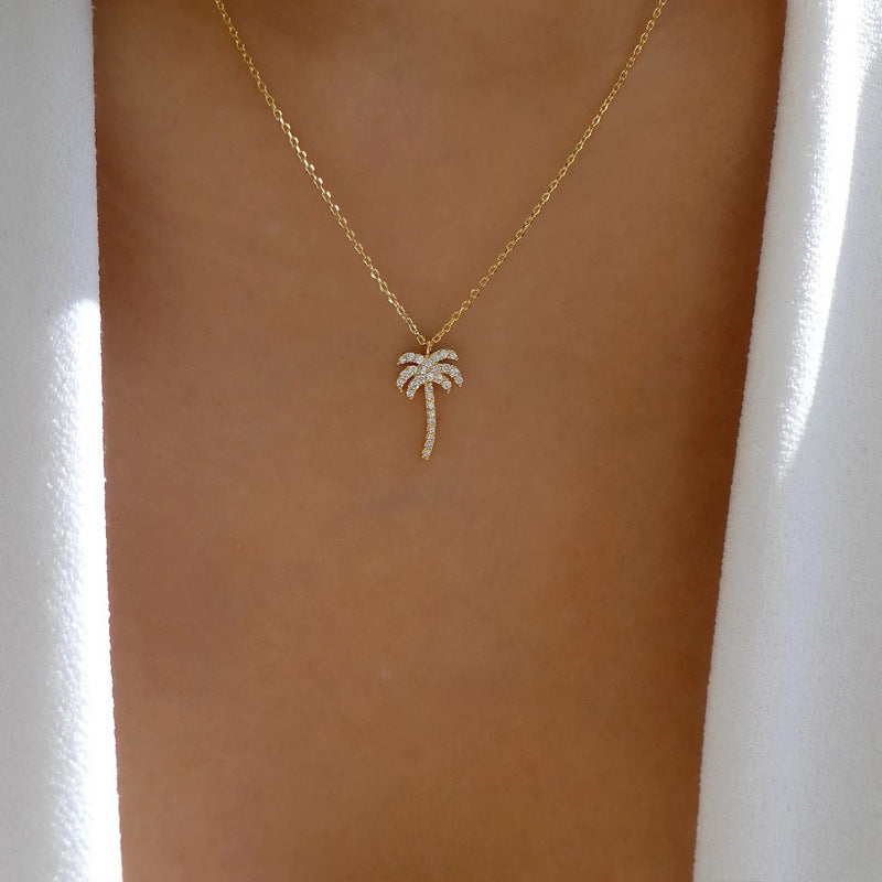 Diamond Coconut Tree Pendant Necklace