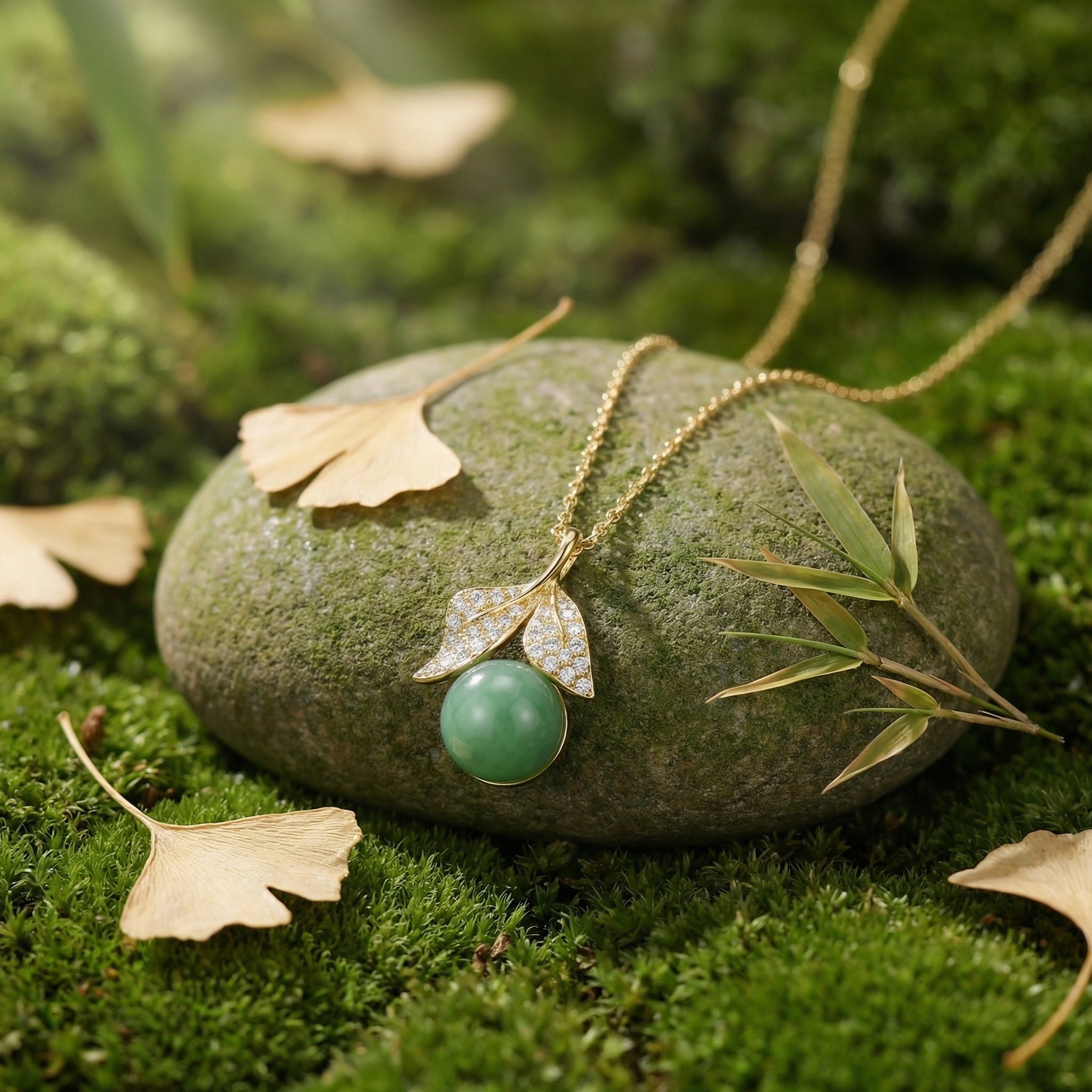 Sterling Silver Green Gemstone & Crystal Leaf Necklace