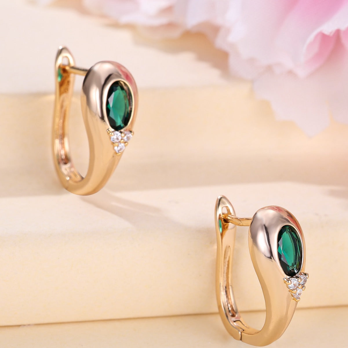 Emerald Green Crystal Hoop Earrings