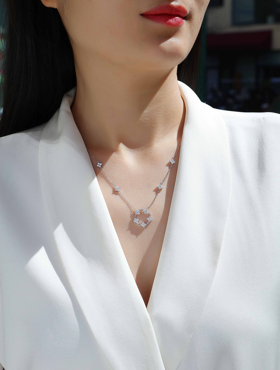 Iris Hexagon Moissanite Necklace | Platinum-Plated S925 Silver