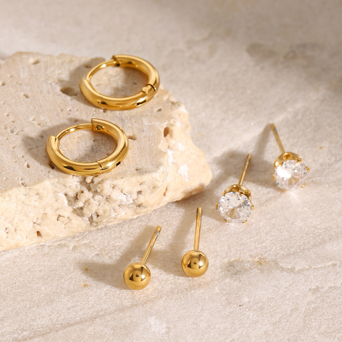 Gold Hoop & Crystal Stud Earring Set