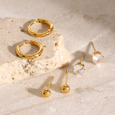 Gold Hoop & Crystal Stud Earring Set