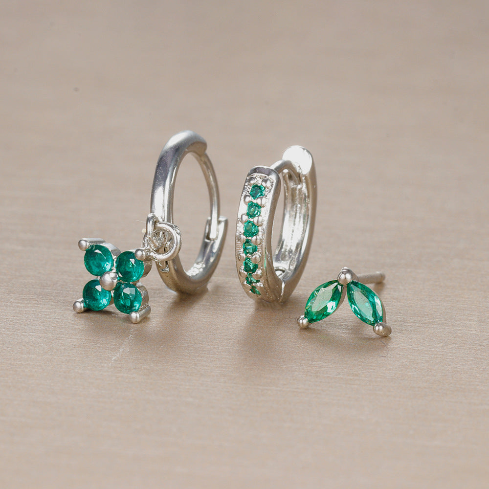 Emerald Green CZ Hoop & Stud Earring Set