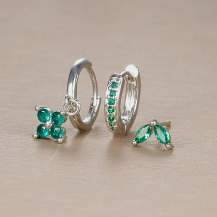 Emerald Green CZ Hoop & Stud Earring Set