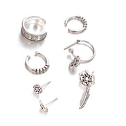 Antique Silver Bohemian Earring Set 7 Pieces