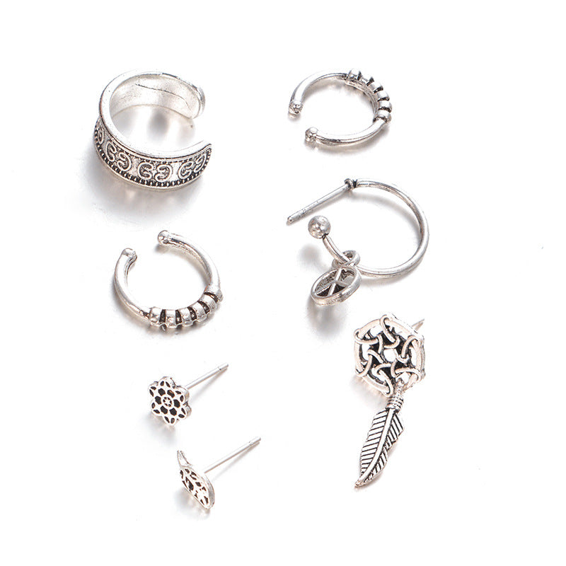 Antique Silver Bohemian Earring Set 7 Pieces