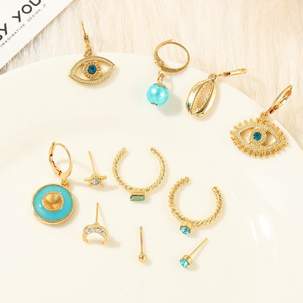 Gold Turquoise Personalized 10 Pieces Earring Set
