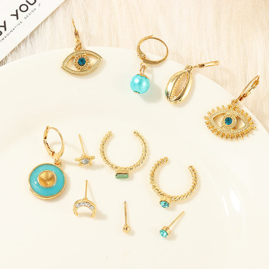 Gold Turquoise Personalized 10 Pieces Earring Set