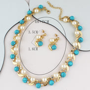 Pearl & Turquoise Necklace Earrings Set