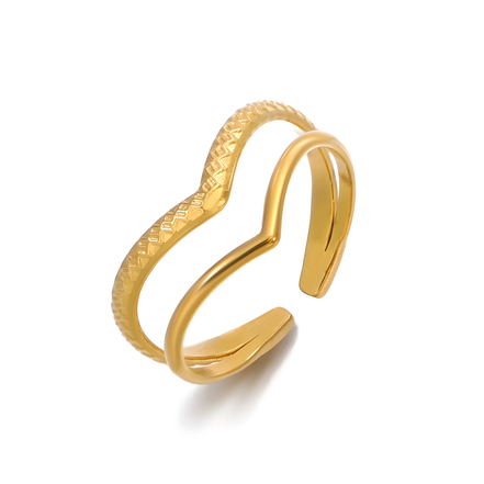 Textured Adjustable Cuff Gold Open Heart Ring