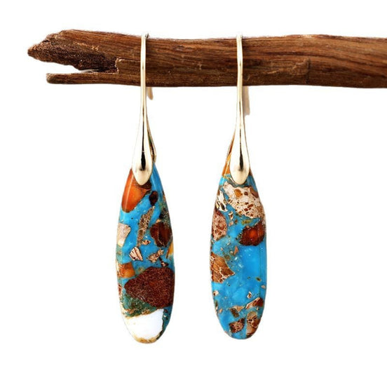Gold Plated Emperor Stone Drop Earrings