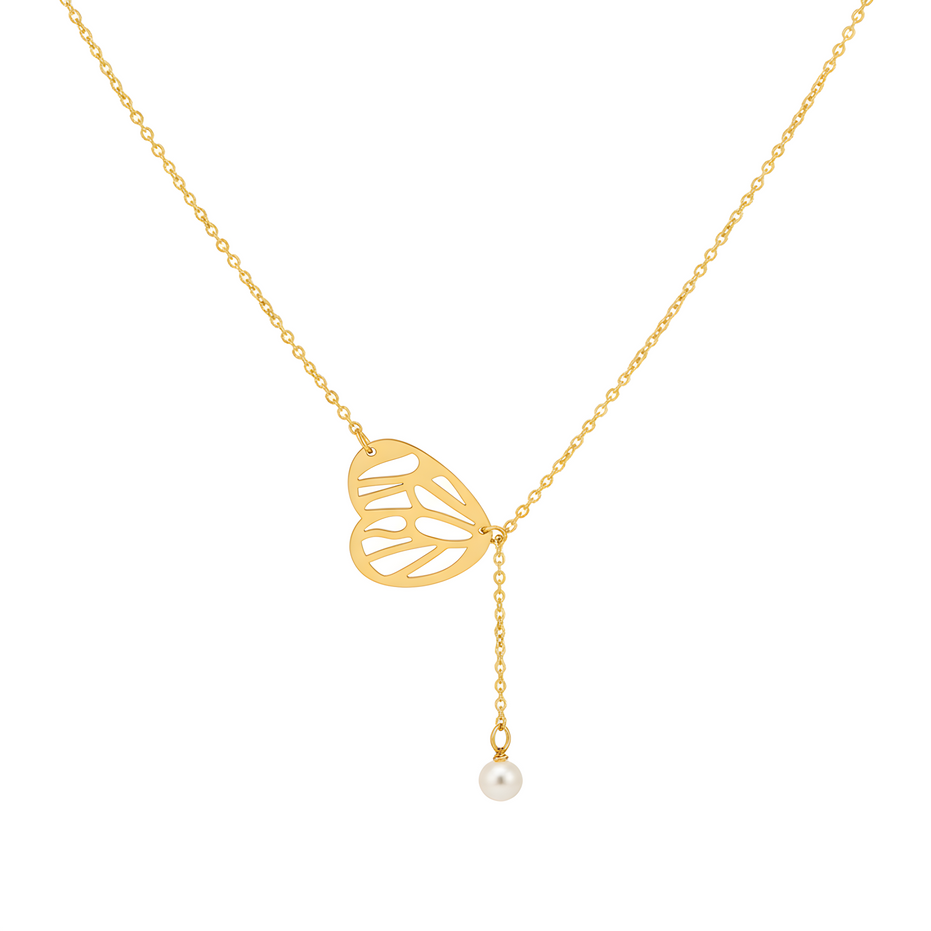 Heart Lariat Necklace with Pearl Charm
