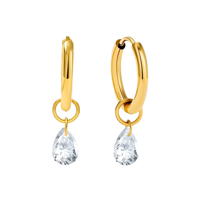 Huggie Hoop Earrings with teardrop Dangle