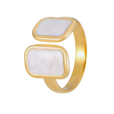 Gold Mother of Pearl Adjustable Open Band Ring