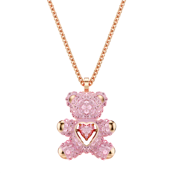 Rose Gold Pink Crystal Teddy Bear Necklace