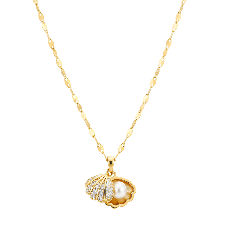 Gold Shell Locket Necklace