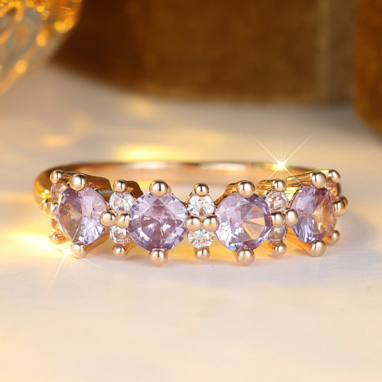 French Style Round Purple Diamond Edged Ring