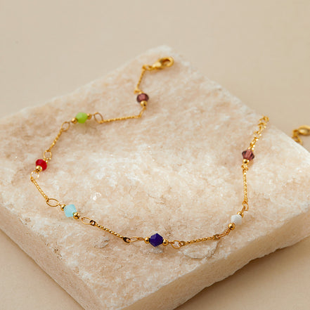Gold Geometric Crystal Anklet for Women