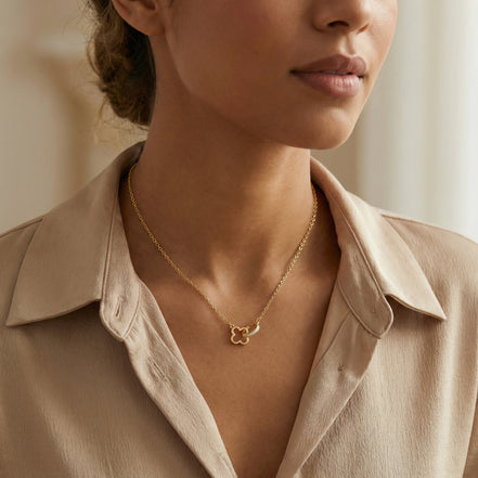 Clover Pave Ring Necklace | 18K Gold-Plated 925 Silver | Women's