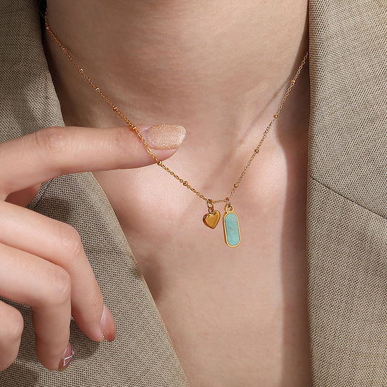 Ellipse Natural Stone Pendant Necklace | Gold Titanium Steel