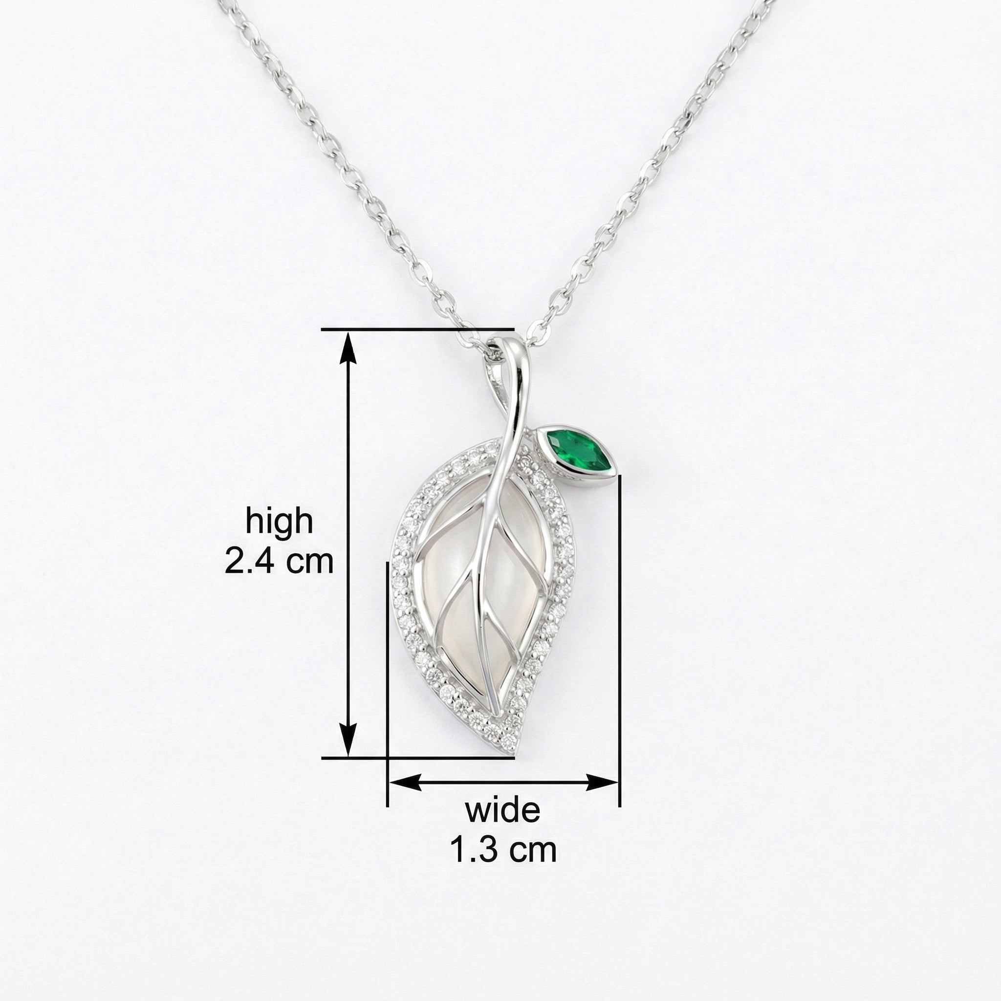 925 Sterling Silver Leaf Necklace with Green Gemstone