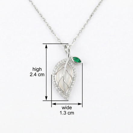 925 Sterling Silver Leaf Necklace with Green Gemstone