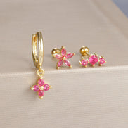 Gold-Plated Silver Ruby-Pink CZ Earring Set