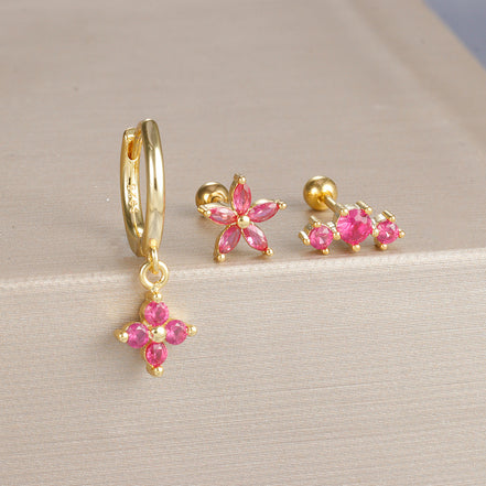 Gold-Plated Silver Ruby-Pink CZ Earring Set