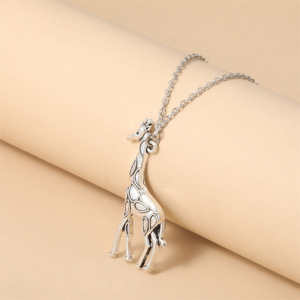Silver Giraffe Pendant Necklace
