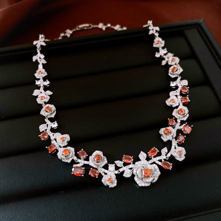 Retro Zircon Rose Flower Earrings & Necklace Set