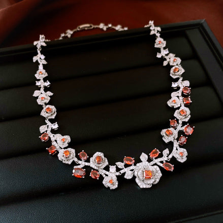 Retro Zircon Rose Flower Earrings & Necklace Set