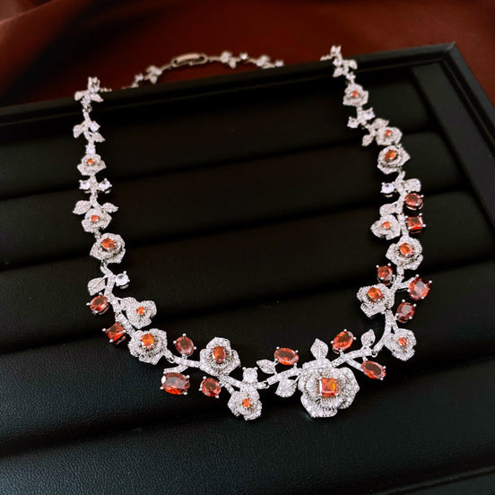 Retro Zircon Rose Flower Earrings & Necklace Set