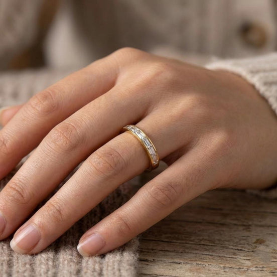Slim Gold Channel Set CZ Wedding Band Ring