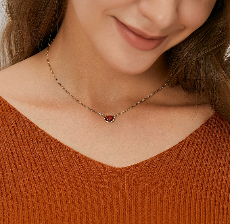 Gold Plated Ruby Red Pendant Necklace
