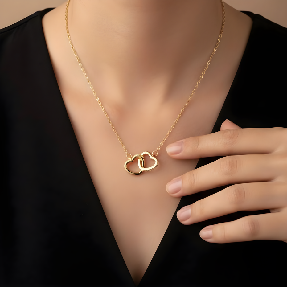 Gold Interlocking Double Heart Necklace