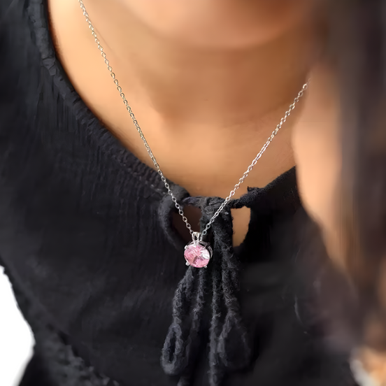 Pink or Silver crystal diamond pendant necklace chain
