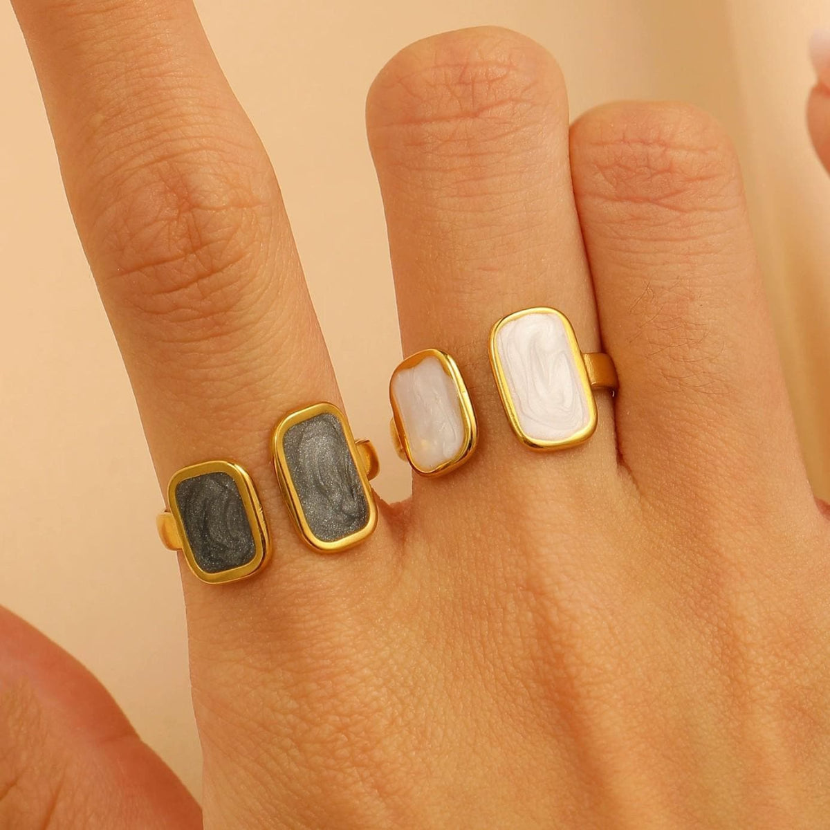 Gold Mother of Pearl Adjustable Open Band Ring