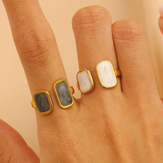 Gold Mother of Pearl Adjustable Open Band Ring
