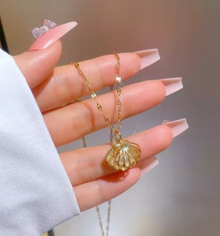 Gold Shell Locket Necklace