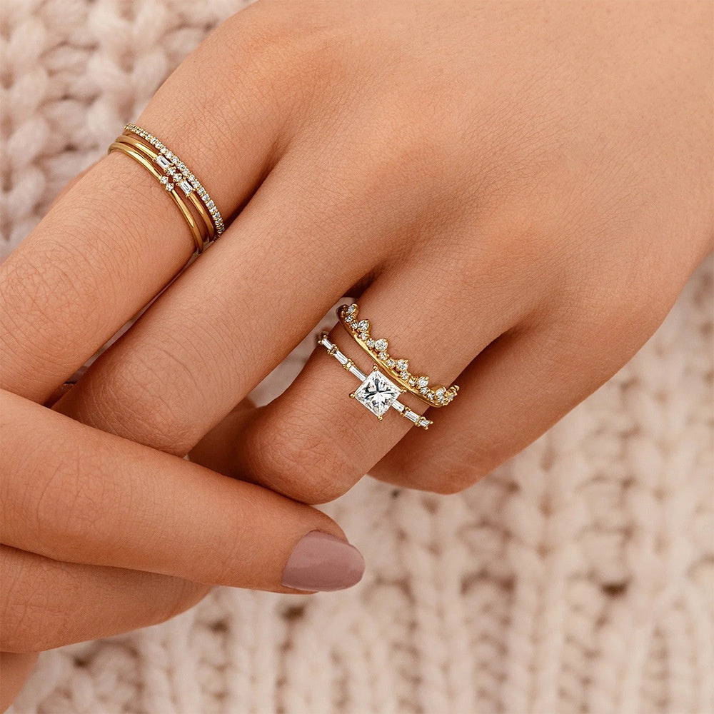 Luxury Square Diamond Studded Ring for Women