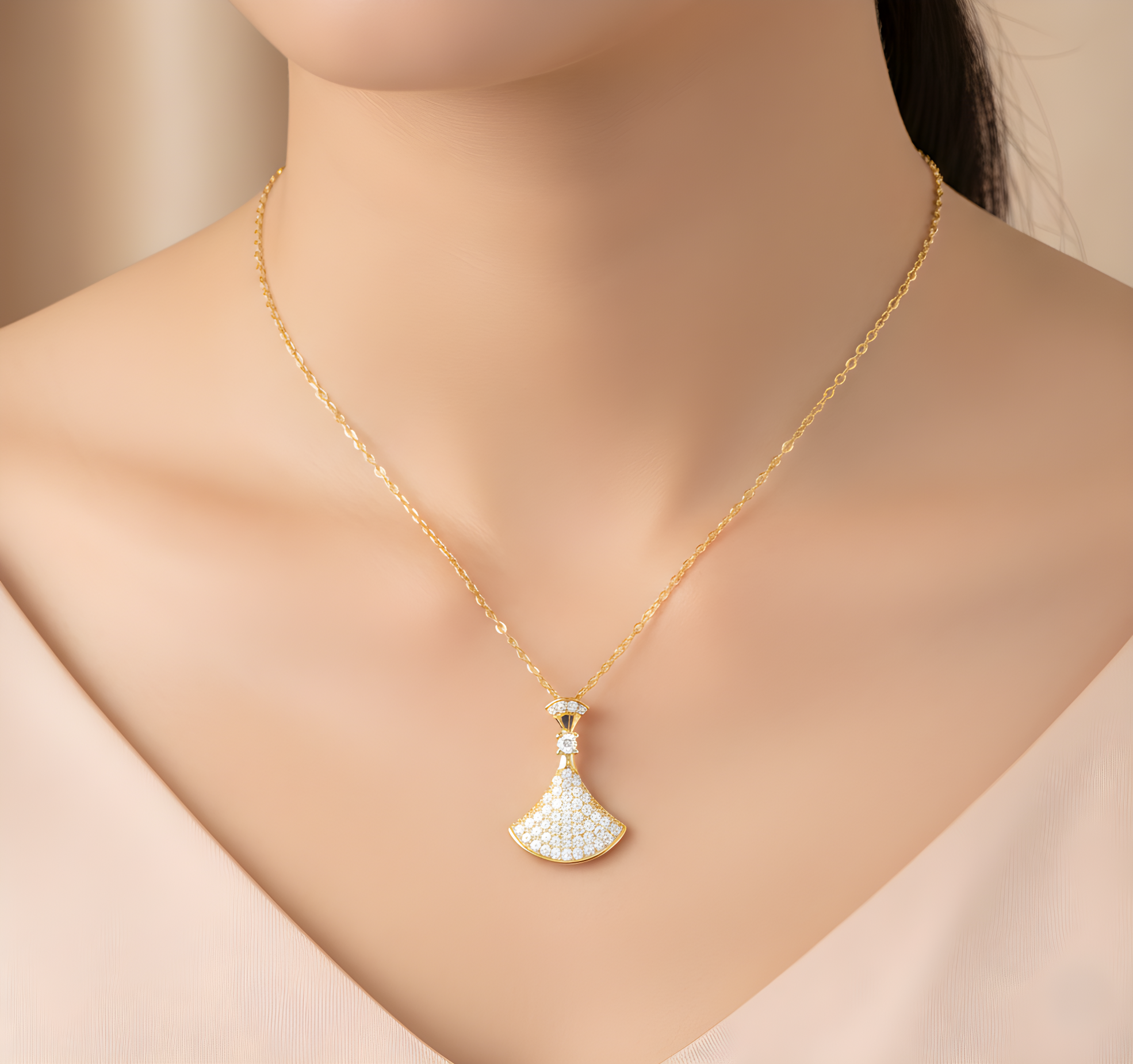 Gold Art Deco Fan Necklace