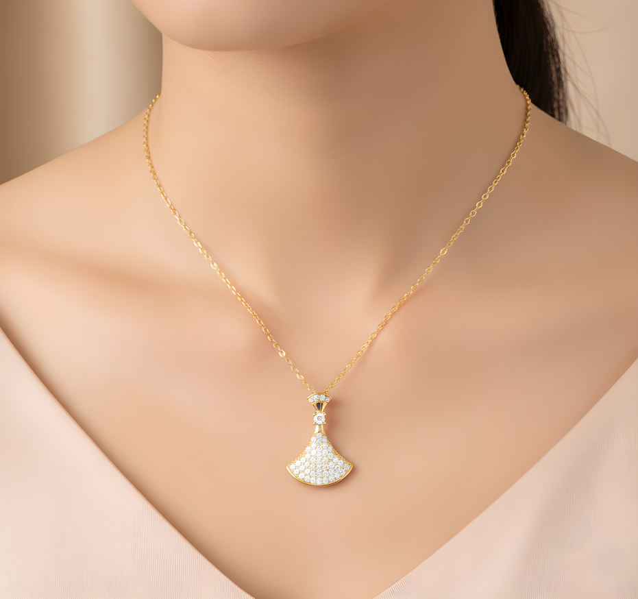 Gold Art Deco Fan Necklace