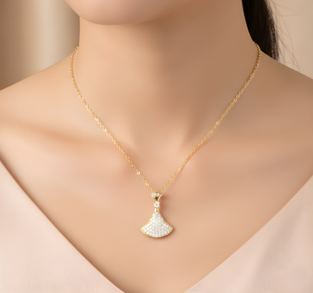 Gold Art Deco Fan Necklace