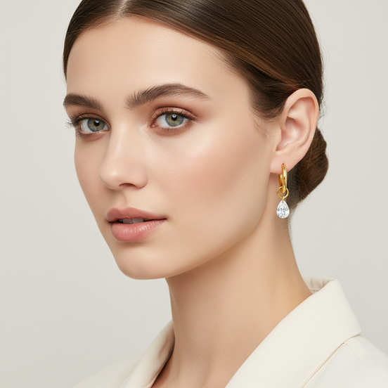 Huggie Hoop Earrings with teardrop Dangle