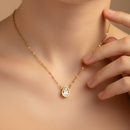 Gold Teardrop Pendant Necklace