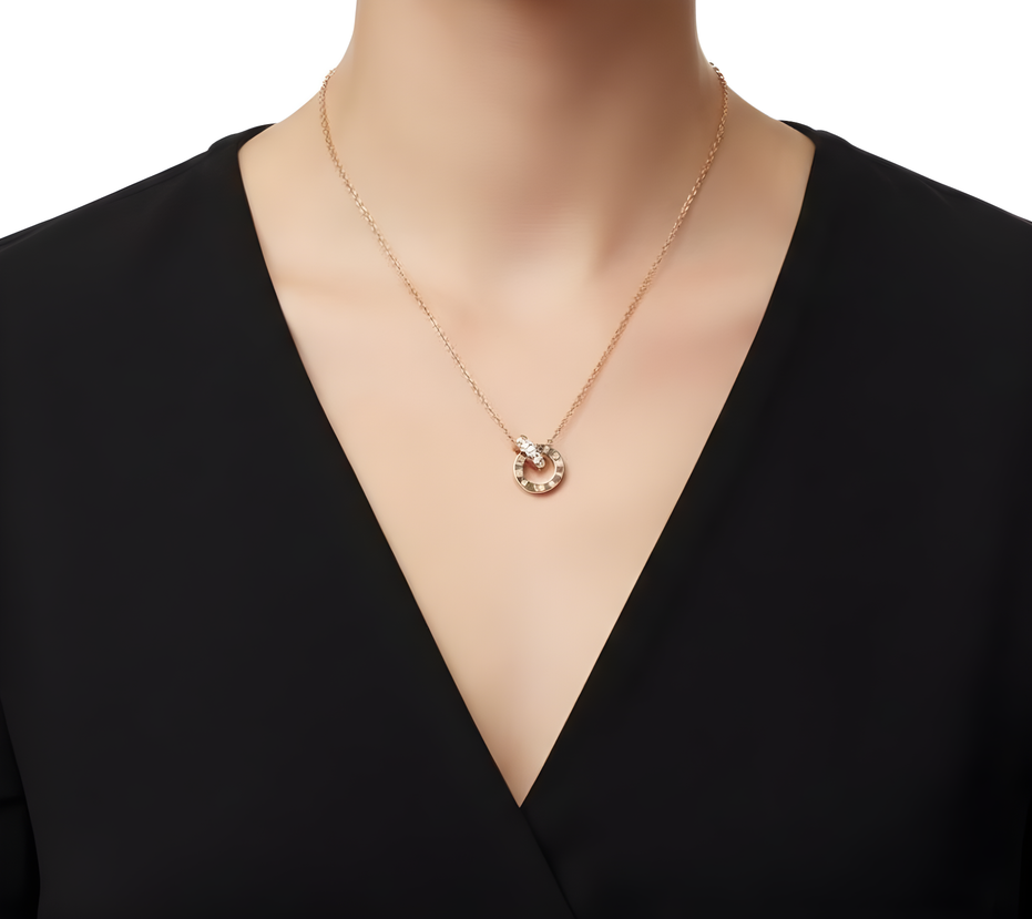 Rose Gold Roman Numeral Interlocking Necklace