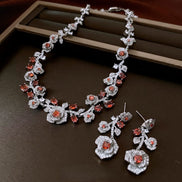 Retro Zircon Rose Flower Earrings & Necklace Set